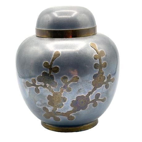 Vintage Brass Chinese Cherry Blossom Metal Ginger Jar