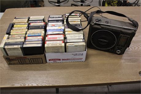 GE 8 Track/AM/FM Music System and 8 Track Tapes