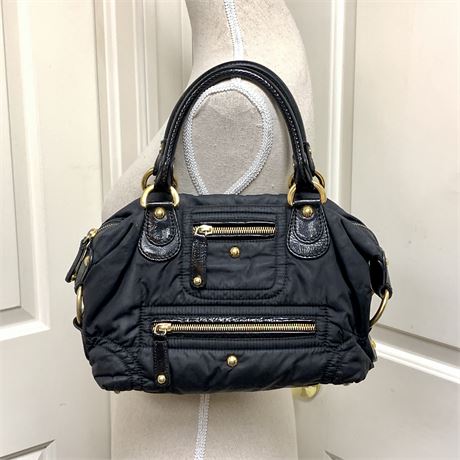 Tod's Black Nylon Satchel Handbag with Patent Hardware