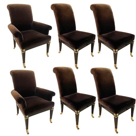 Kindel Dark Chocolate Velvet and Ebony Lacquered Side and Arm Chairs