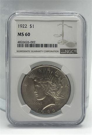1922 Silver Peace Dollar NGC MS60