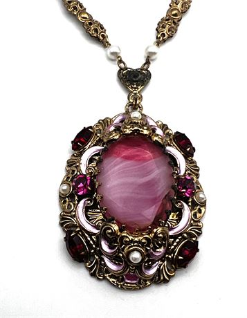 Sterling Silver Vintage Pink Gemstone Necklace