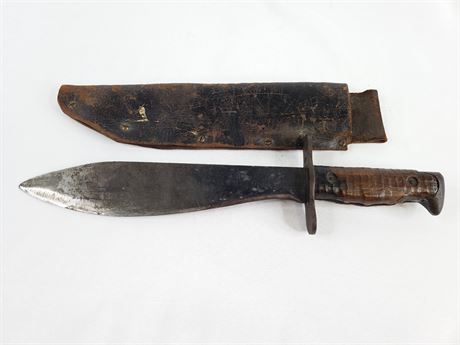 Large Vintage Hunting Knife w/ Leather Sheath