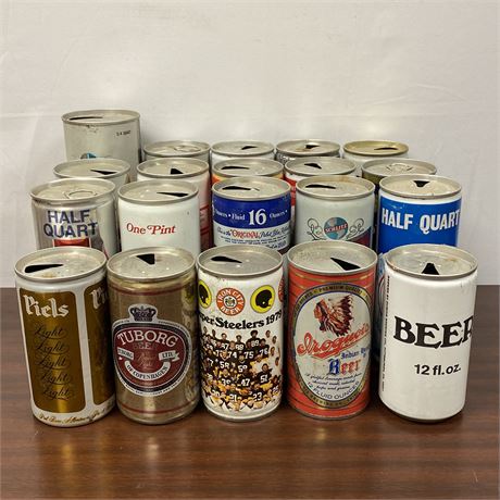Mixed Lot of 20 Vintage Pull Tab Beer Cans - Mostly 16oz Cans