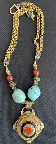 Statement Necklace with Turquoise and Carnelian Stones