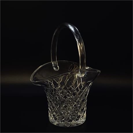 Diamond Optic Cut Glass Brides Basket - 9"T