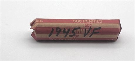 Roll of 50 1945 VF Lincoln Wheat Pennies
