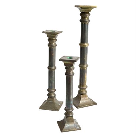 Brass and Plated Candlestick Trio