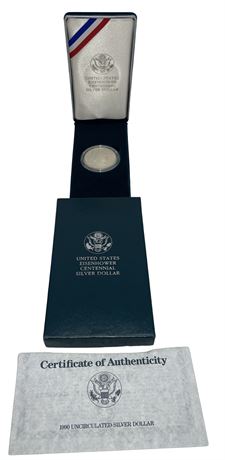 US Eisenhower Centennial Uncirculated Silver Dollar (w/ COA)