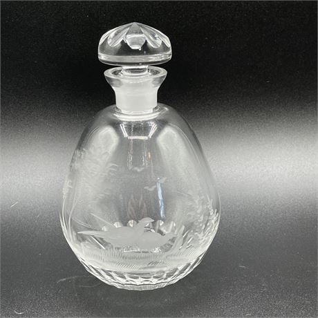 Antique Crystal Decanter Etched Pheasant Scene