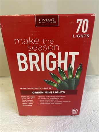 New, Living Solutions Green Mini Lights 70ct.