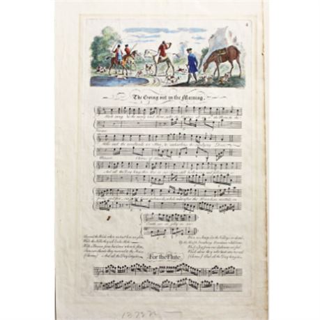 18th C. Engraving English Music Sheet Huntsmen song