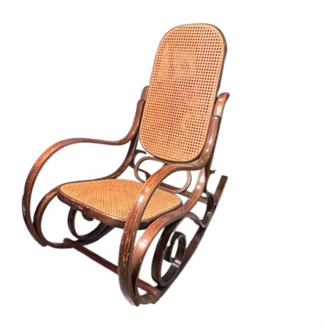 Rust Belt Revival Online Auctions - Vintage Wood And Rattan Rocking Chair