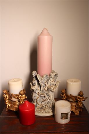 Assorted Pillar Candles and Holders