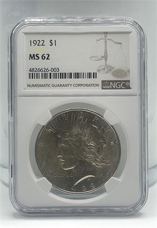 1922 Silver Peace Dollar NGC MS62