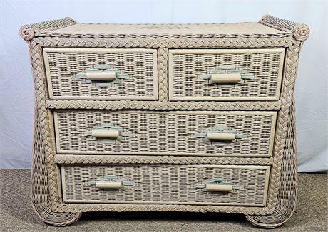 Coastal Style Wicker 4 Drawer Dresser Off White with Hints of Blue