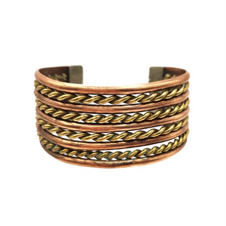 Twisted Copper & Brass Open Cuff Bracelet