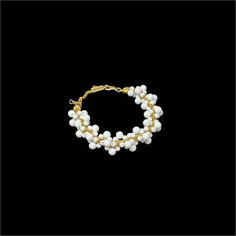 White Bead Gold Tone Bracelet