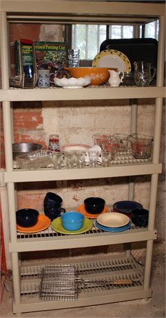 Plastic Shelving Unit and Contents-Some Fiesta Ware