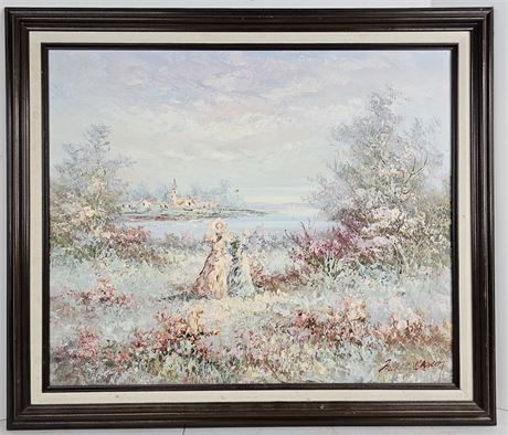 Marie Charlott Women By The Seashore Impressionist Oil Painting