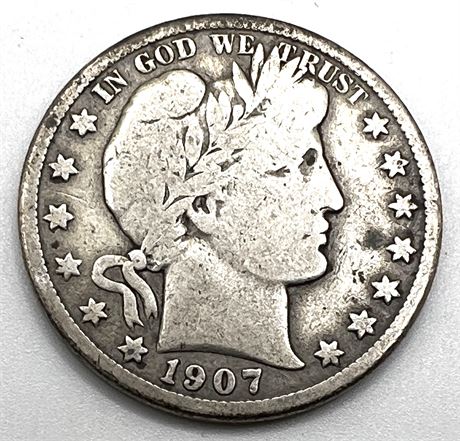 1907 S Silver Barber Half Dollar