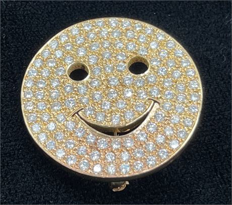 14K and Diamond Emoji Smiley Face Brooch
