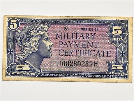 Series 611 Five Cent Military Payment Certificate