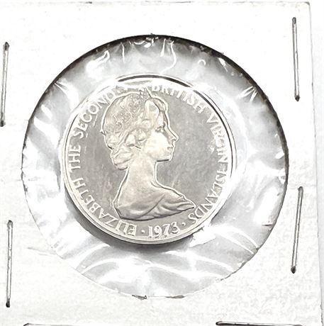 1973 British Virgin Islands Queen Elizabeth II BIRD Old 25 Cents Coin
