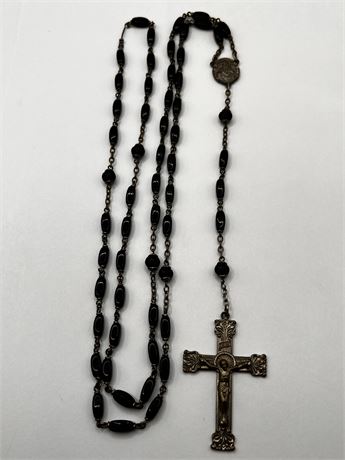 Vintage Knights of Columbus Rosary Necklace KOC Crucifix and Black Bead