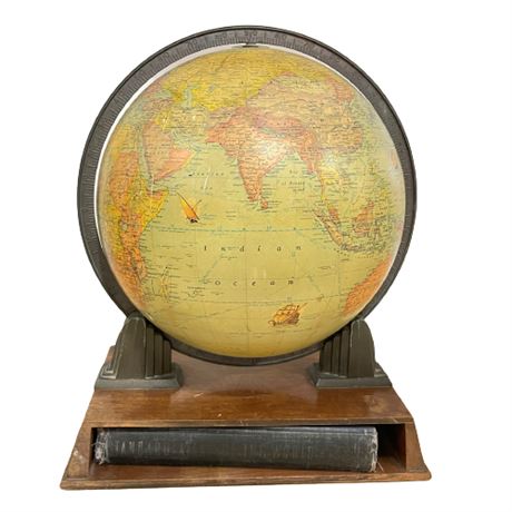 Rare Complete 1942 Rand McNally Terrestrial Art Globe with Original Atlas