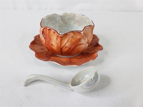 Hand-Painted Cabbage Mini Tureen & Saucer w/ Ladle Luster TT Japan