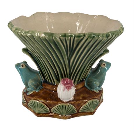 Vintage Majolica Lillypad Frog Vase