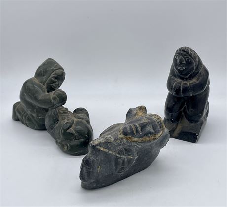 3 Inuit Carved Soapstone Figures