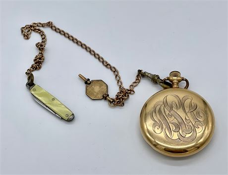 Elgin Gold Pocket Watch with Chain