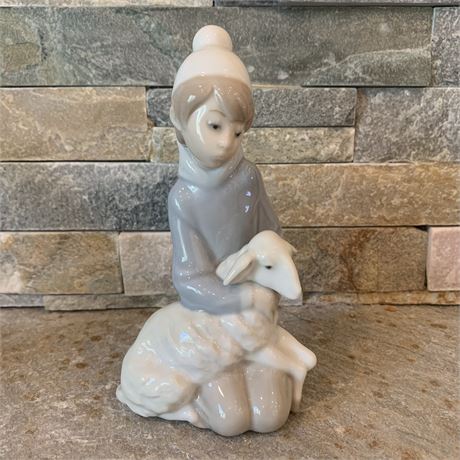 Lladro Shepherd Boy Holding Lamb Figurine - #4676 - 6"T