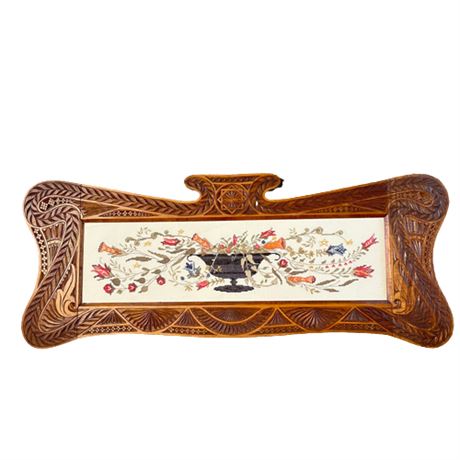 Cross Stitch Still Life Antique Victorian Carved Frame