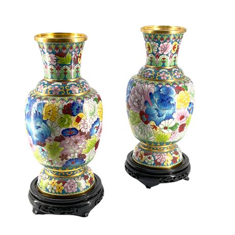 Vintage Chinese Cloisonne Vase Pair