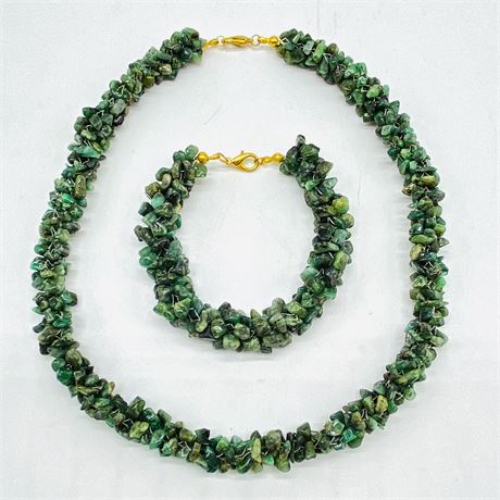 Vintage Genuine Jade Chip Necklace and Matching Bracelet