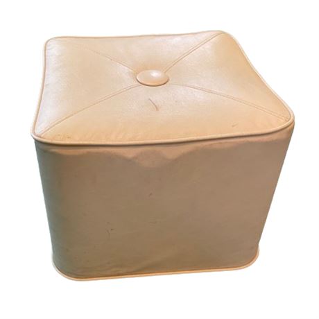 Small Beige Leather Cubed Ottoman