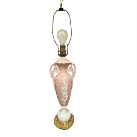 Pink and Ivory Cameo Style Vintage Occasional Table Lamp