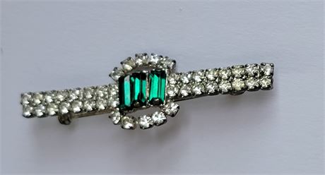 Stunning green stone and rhinestone lapel brooch pin
