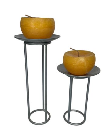 Pillar Candle Holders with Candles Set of 2