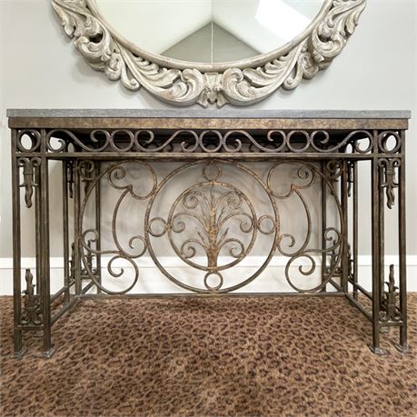 Contemporary Marble Top and Wrought Iron Console Side Table