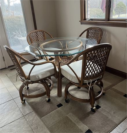 Bamboo and Glass Top Table w/ 4 Chairs