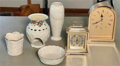 4 Lenox Decorative Items and Herman Miller Mantle Clocks