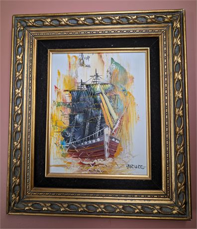 Sailing Ship Oil on Canvas Signed Bruce