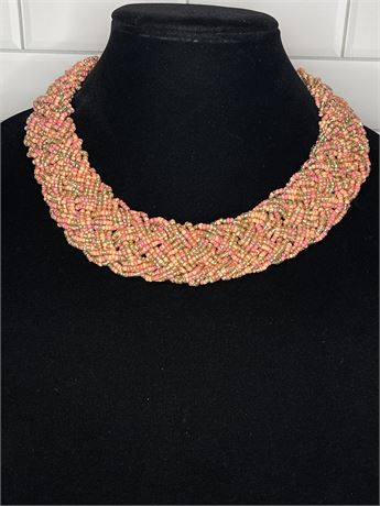 Salmon Woven Seed Bead Collar Necklace