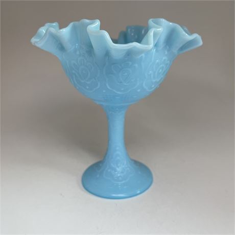 Fenton Art Glass Blue Slag Cabbage Rose Compote