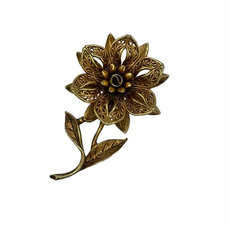 Vintage Gold Tone Flower Brooch