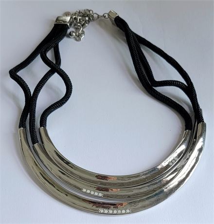 Chicos multi strand black rope and silver cascading necklace